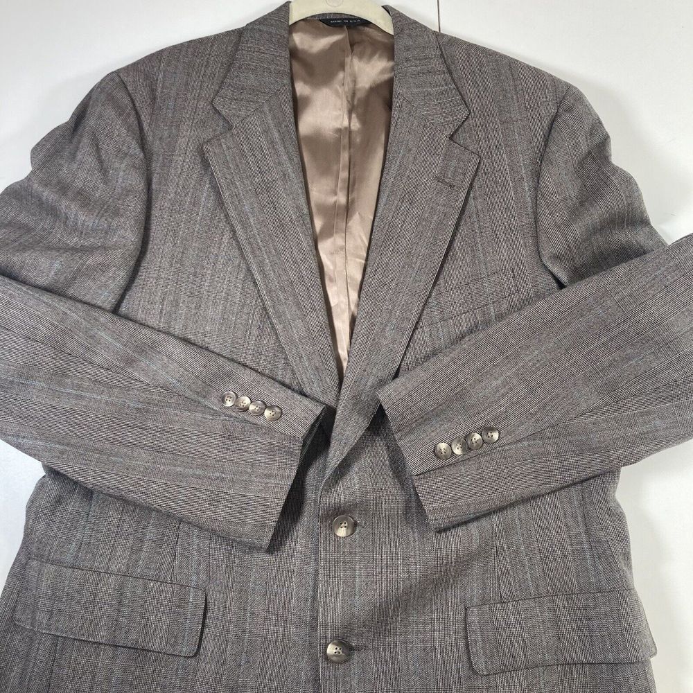 VTG Chaps by Ralph Lauren Blazer 44R Wool Gray Light Check Made in USA Suit Coat
